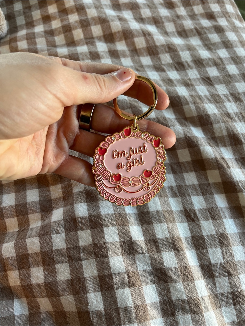 Pink Enamel 'I'm Just a Girl' Heart Accent Keychain